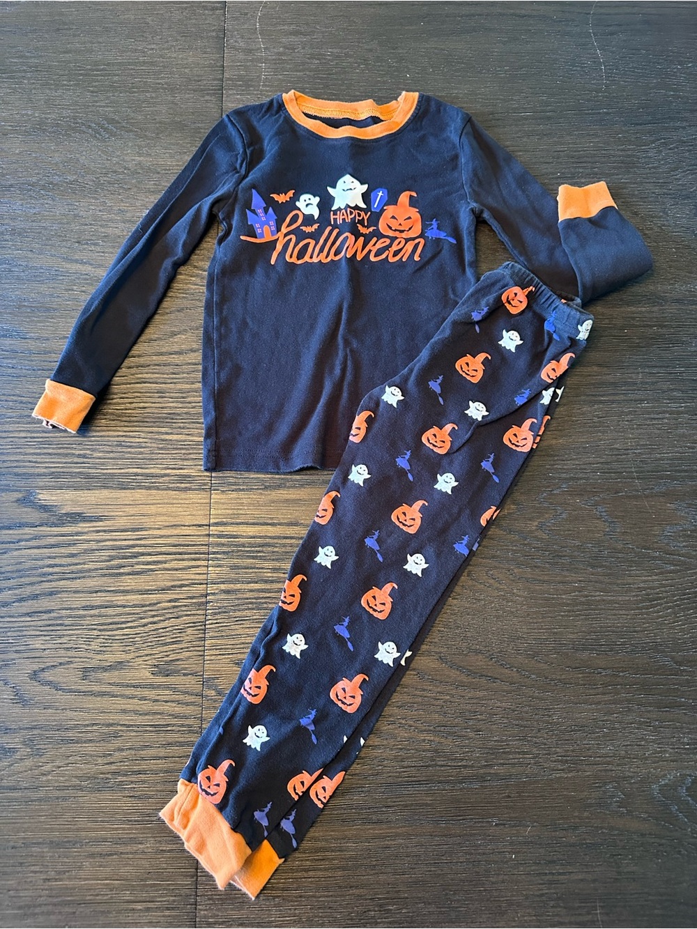 Kids Halloween Pajama Set - Black with Orange Accents